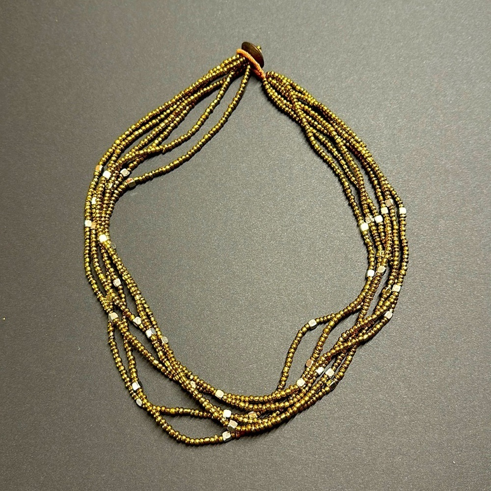 6-Strand Bronze & Silver Beaded Necklace